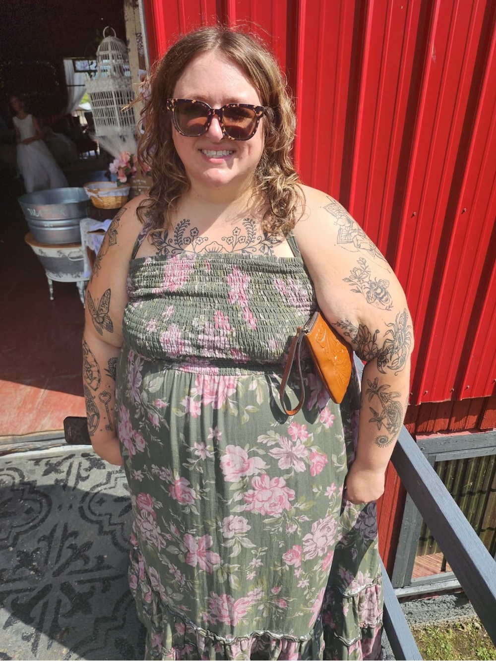 torrid Olive Green Maxi Dress with Pink Floral Print